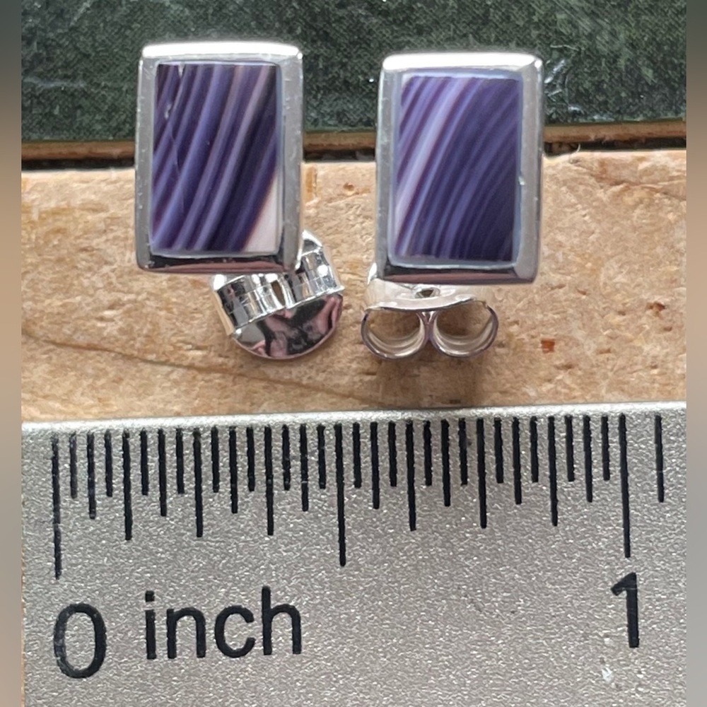 Rectangle Wampum Quahog Stud Earrings Sterling Silver E1000
